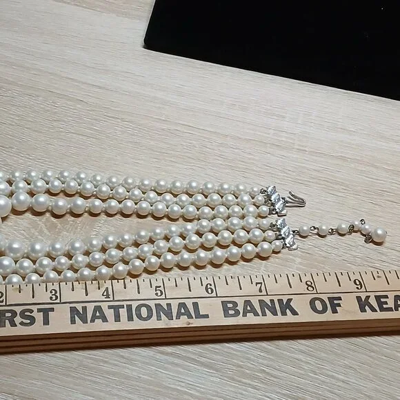 Japan Silver Tone Multi Strand Faux Pearl Necklace Vintage Jewelry #86 - Picture 7 of 9